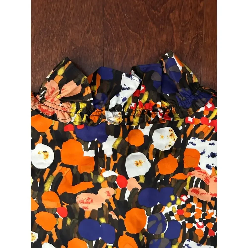 J. Crew Factory Retro Multicolor Abstract Floral 100% Silk Dress, Size 4